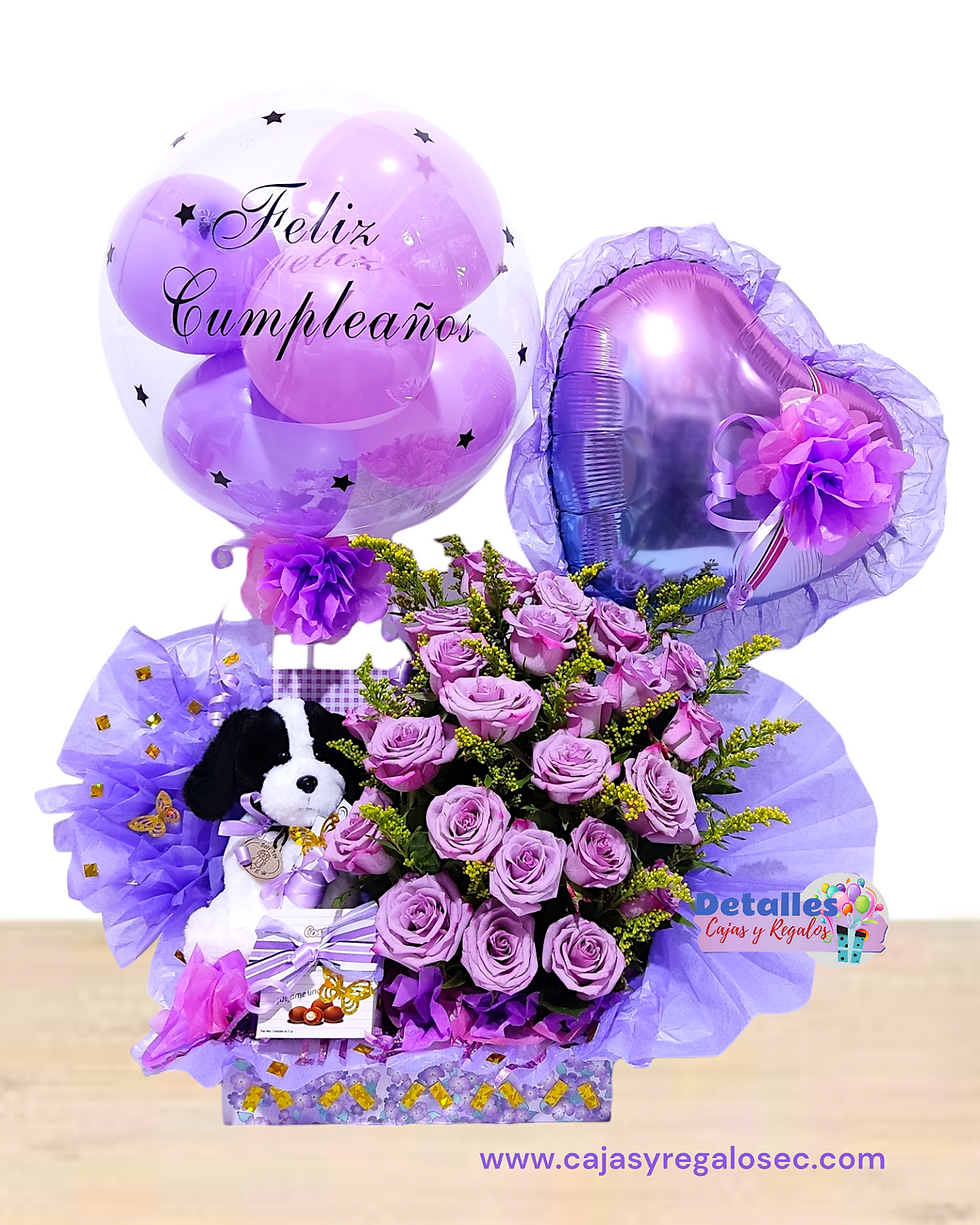 Detalle Personalizado Feliz Cumpleaños - Arreglo Floral Rosas Naturales