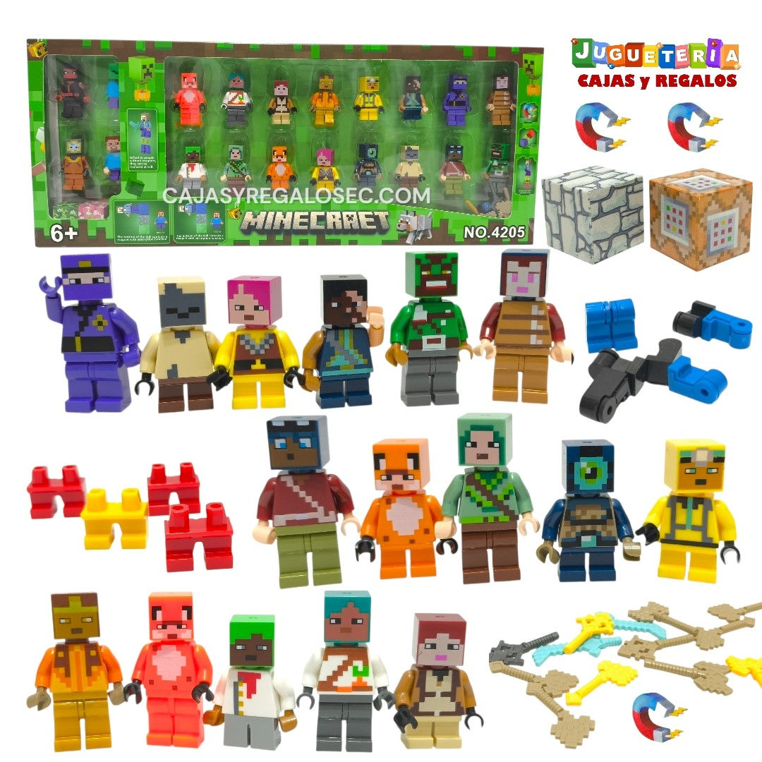 Kit de Personajes Minecraft con Cubos Magneticos - Kit 20 perosnajes - P5479