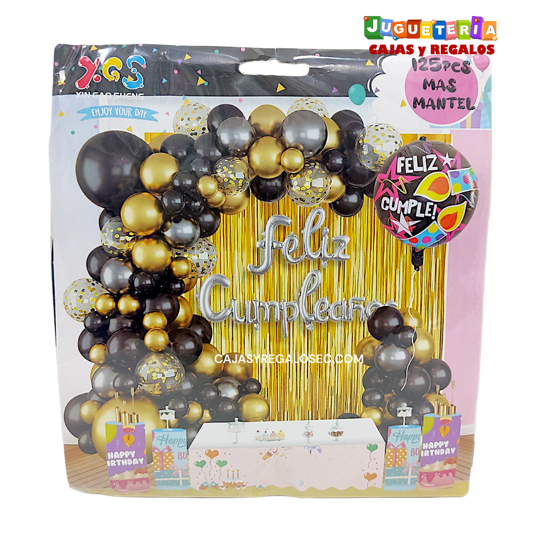 Arco y Decoración de Globos - Feliz Cumpleaños - Mantel, Cartel