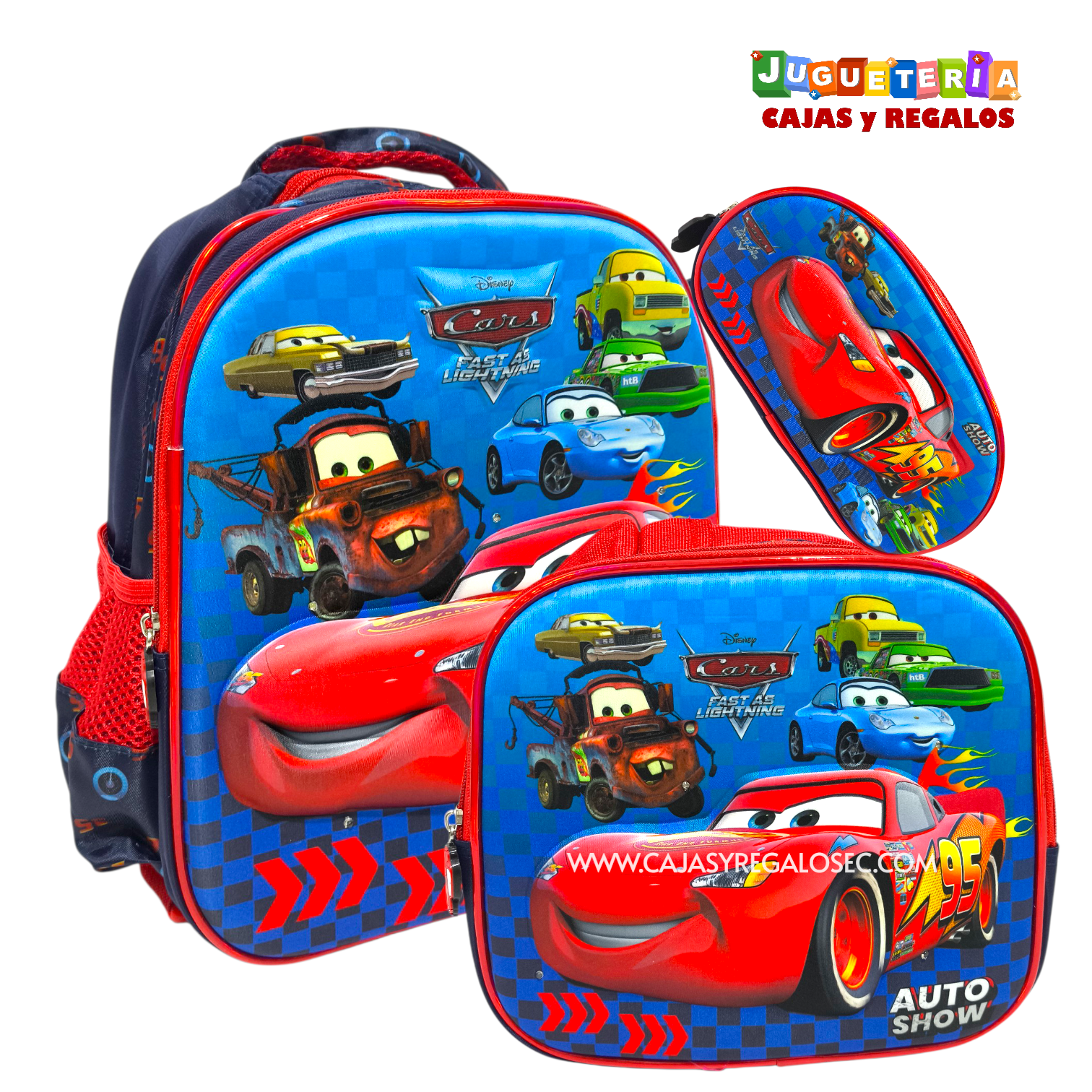 Mochila Escolar - Inicial Preescolar - 3 Piezas - Rayo Mcqueen