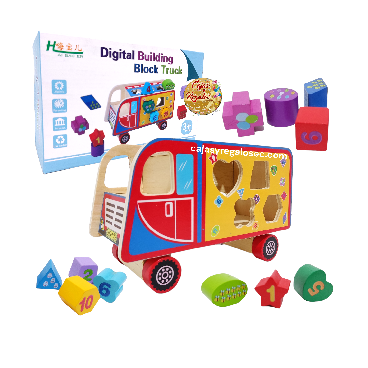 Juguete Carro Camion de Madera Didactico con Accesorios