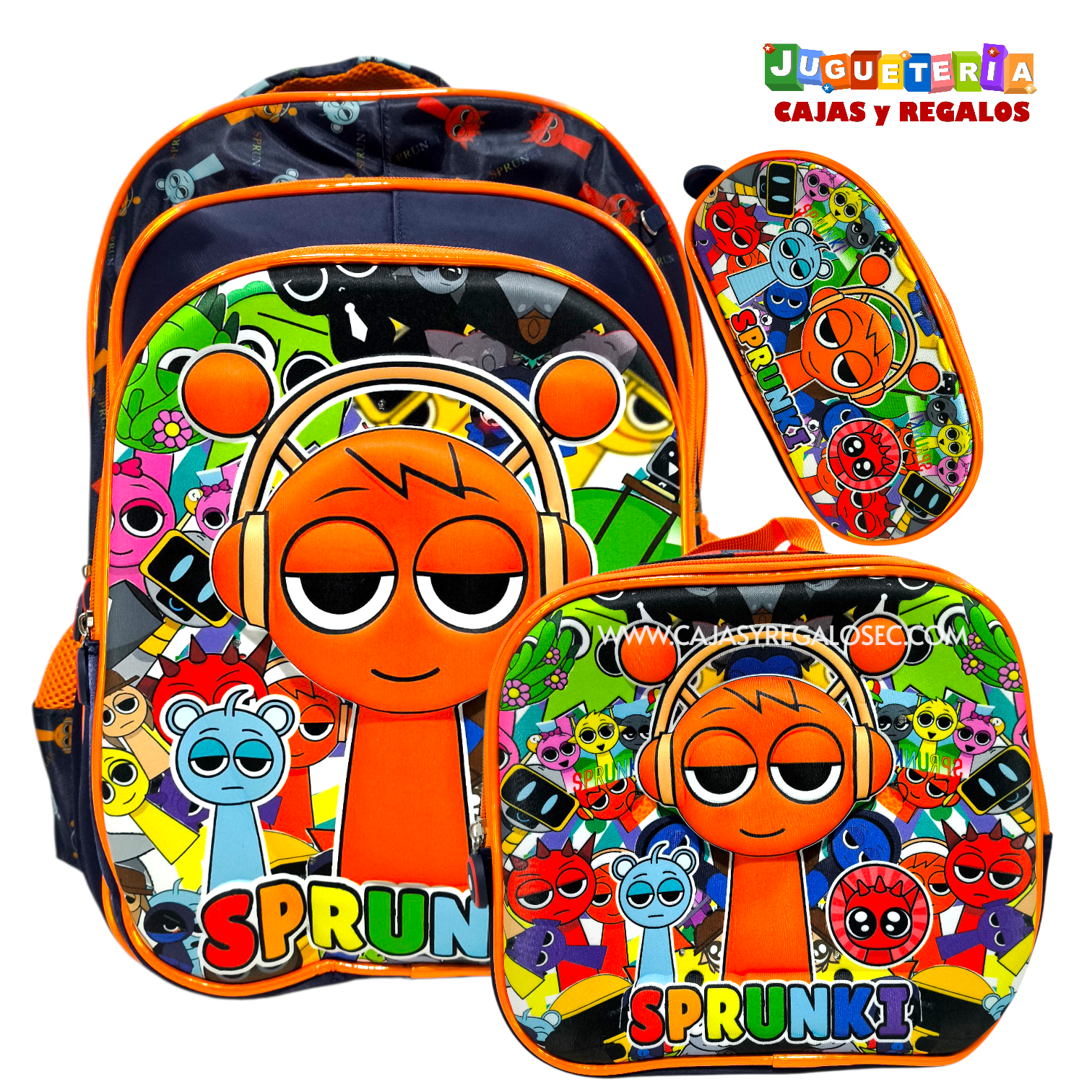 Mochila Escolar - 3 Piezas - Llavero, Lonchera y Cartuchera - Sprunkis
