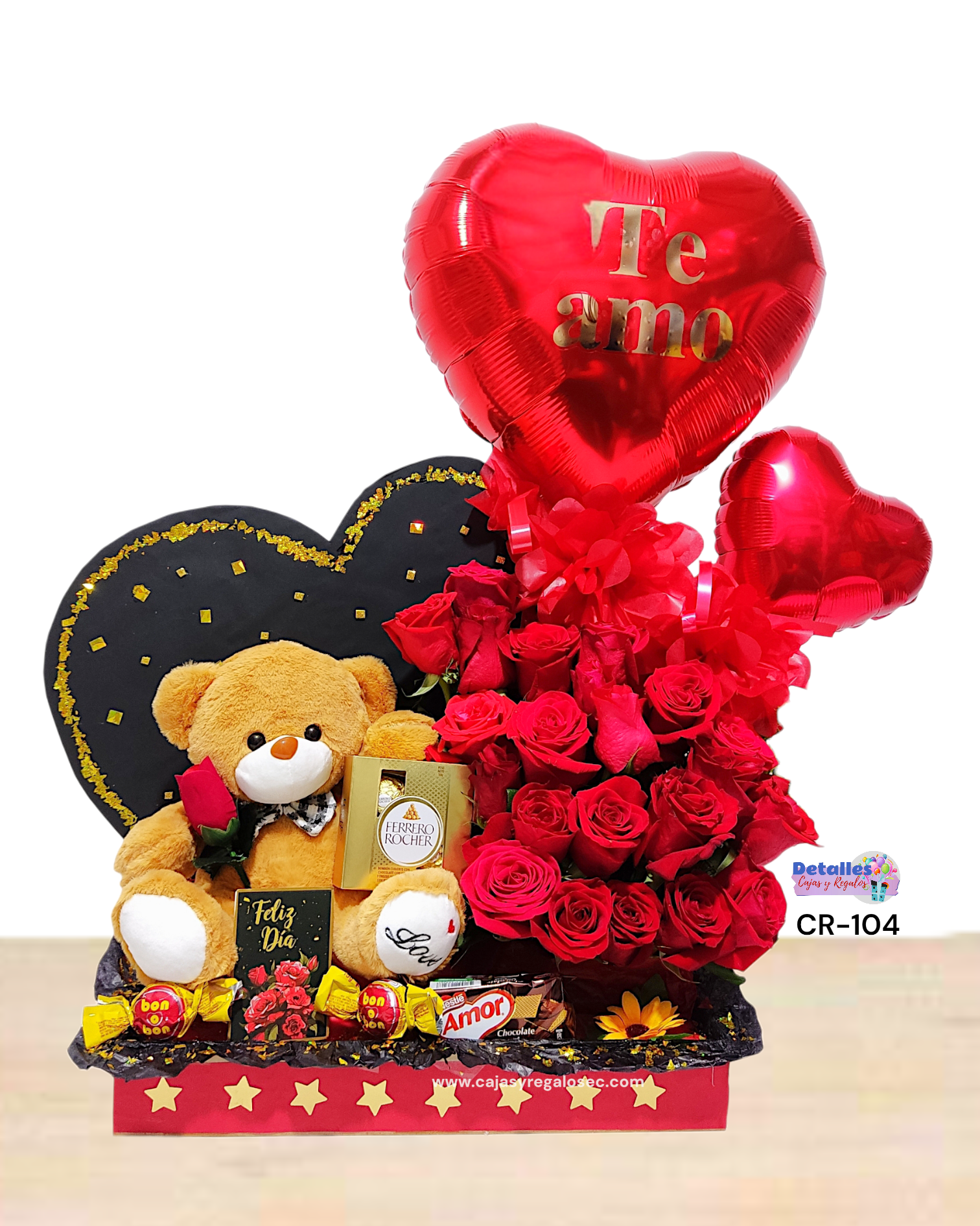 Detalle Personalizado Arreglo Floral con Rosas Naturales - San Valentin - CR-104