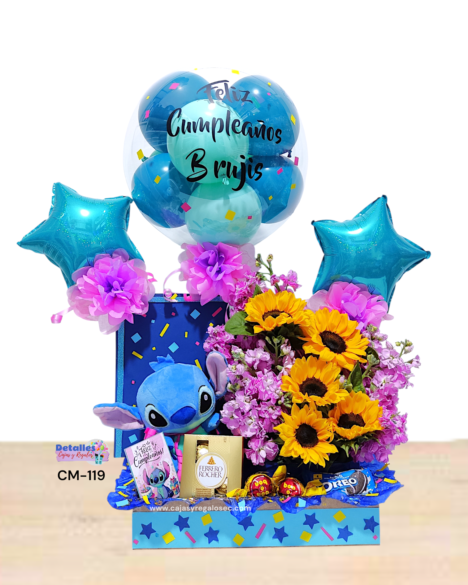 Detalle Personalizado Stitch - Arreglo Floral Girasoles Naturales - CM-119