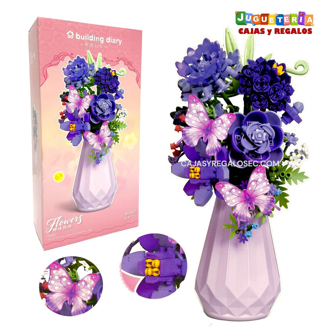 Bloques Armables Flores con Florero - Flores Lila - P5373
