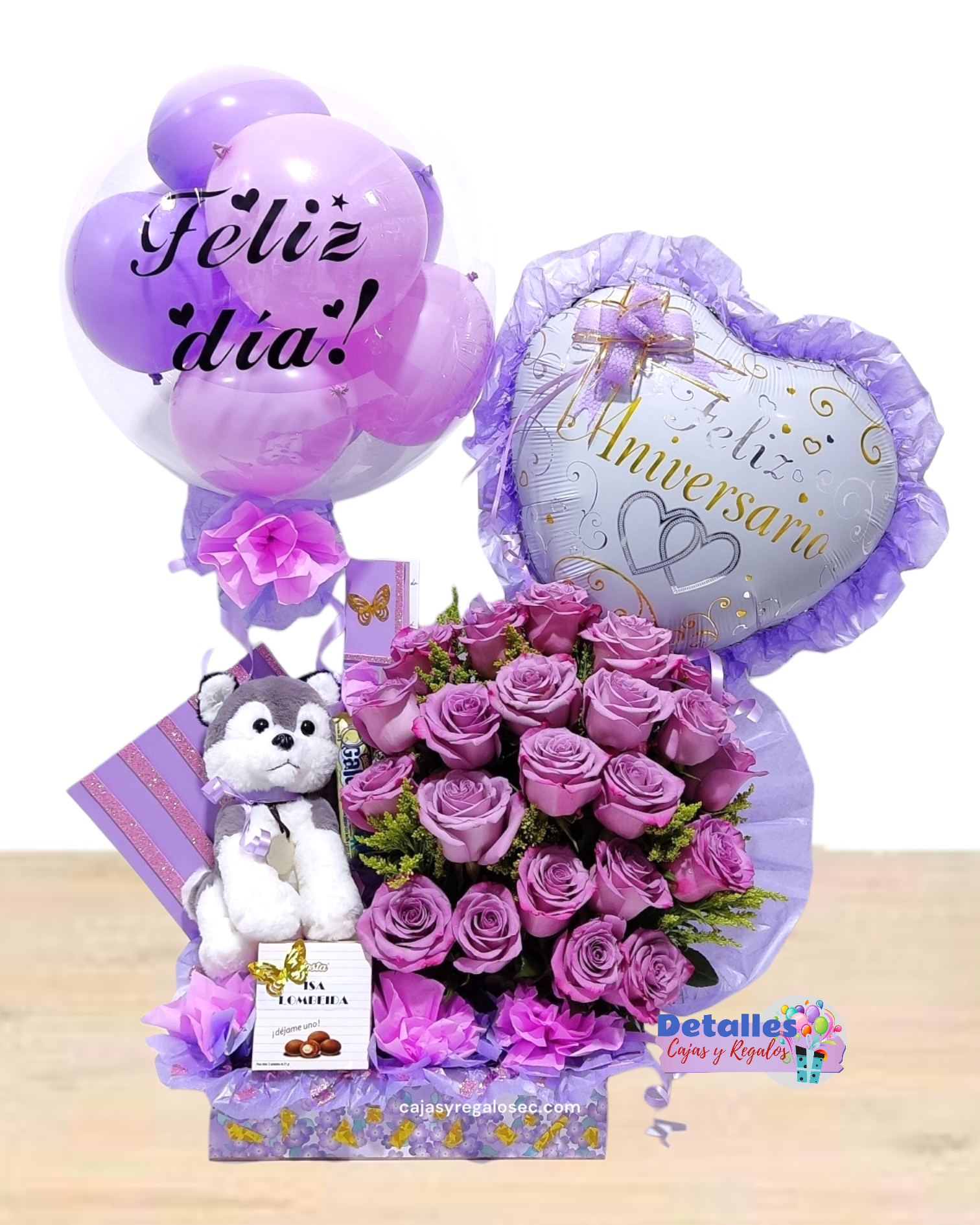 Detalle Personalizado - Arreglo Floral Rosas Naturales - Feliz Aniversario