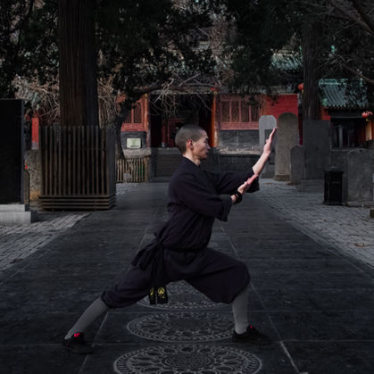 Shaolin Mönch führt San Lu Da Hong Quan Form vor Shaolin Tempel durch.