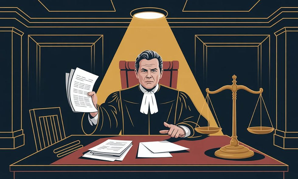 Courtroom vector illustration showing MCA collection tactics failing under legal review (2)