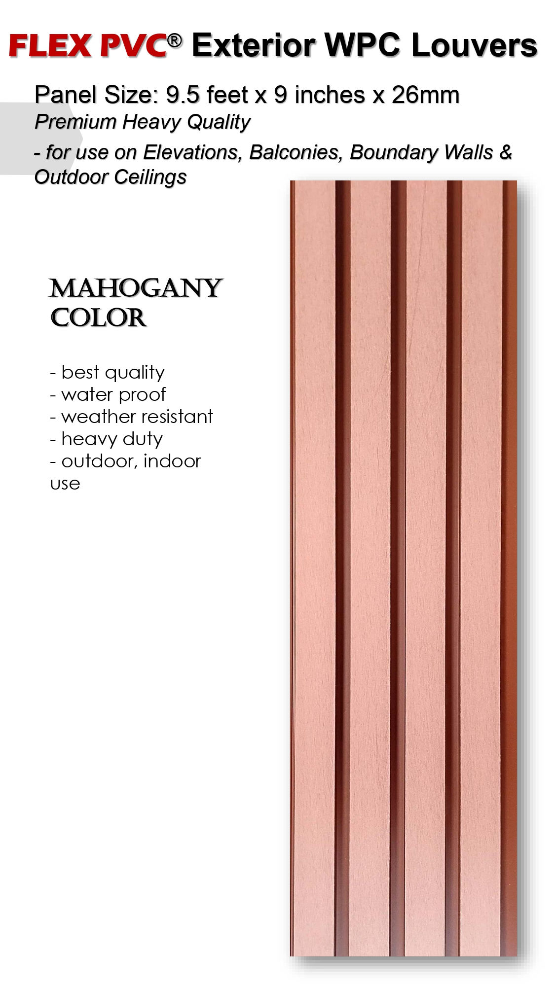 Exterior WPC Louvers - Mahogany, 9.5ft x 9inch