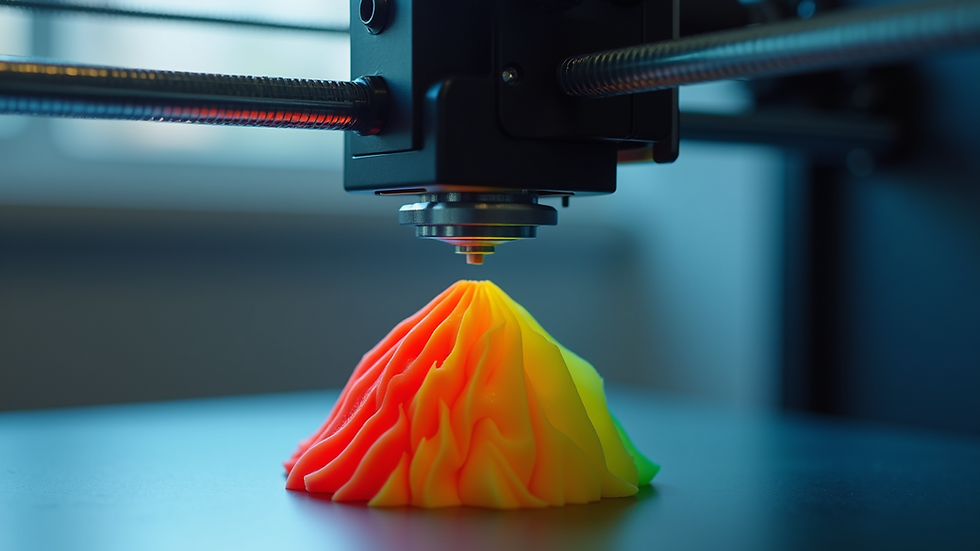 Close-up view of a 3D printer creating a colorful object