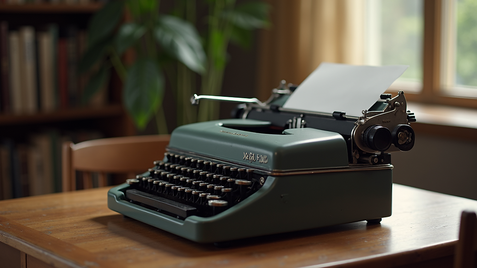 Close-up view of a vintage typewriter on a wooden table