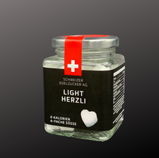 ALPS SWISS AG - Schweizer Edelzucker LIGHT 4 HERZLI, Erythrit mit 4-facher Süsskraft, kleine Herzchen im 75g Glas