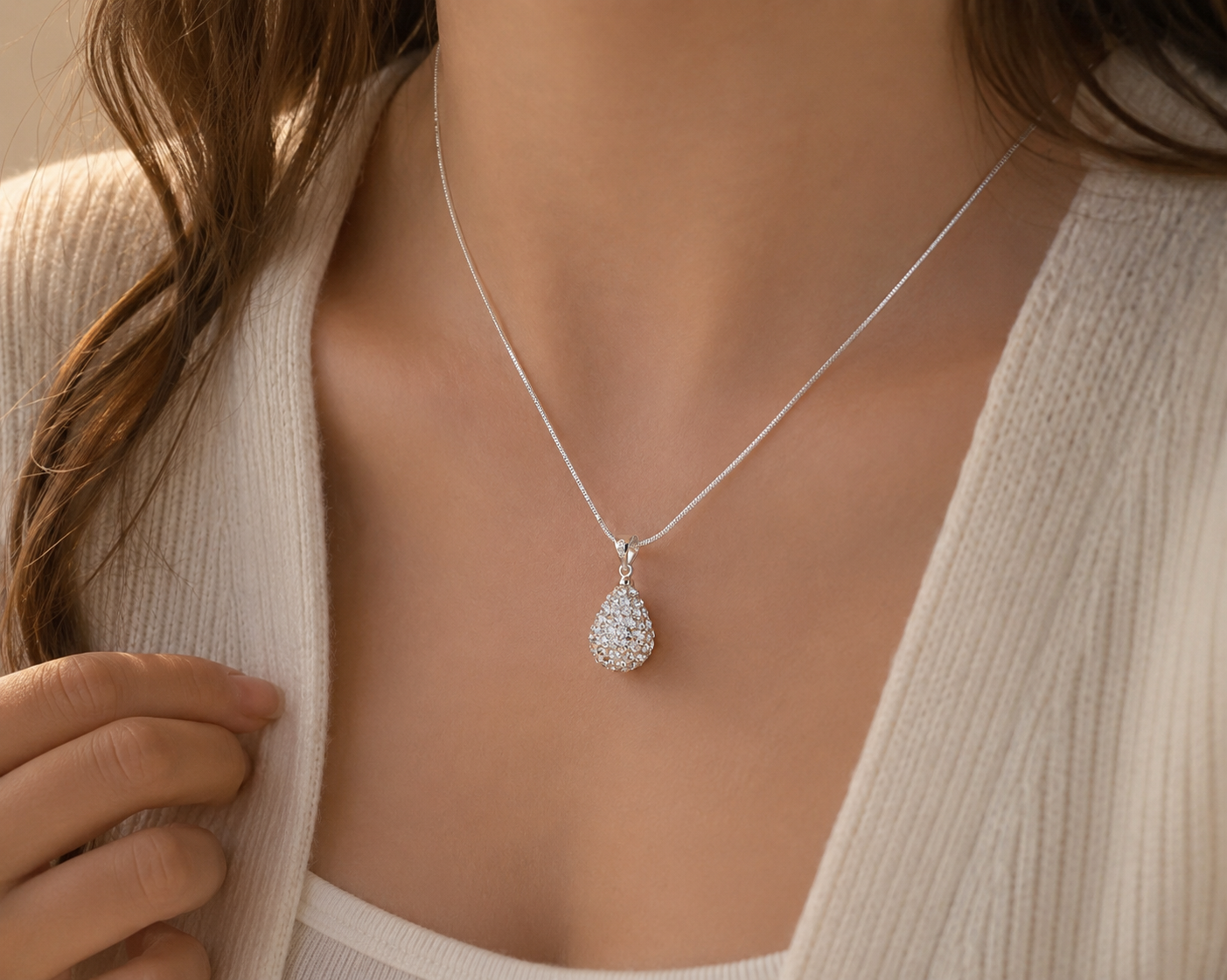 Teardrop Zircon Sterling Silver Necklace by Amberlune