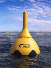 Wave energy buoys at sea