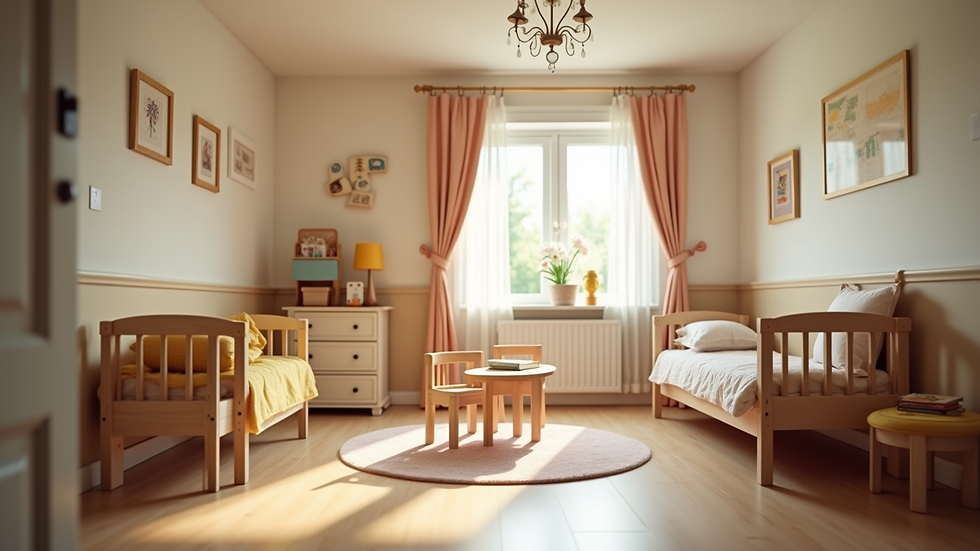 Close-up view of a cozy children's room in a residential care center