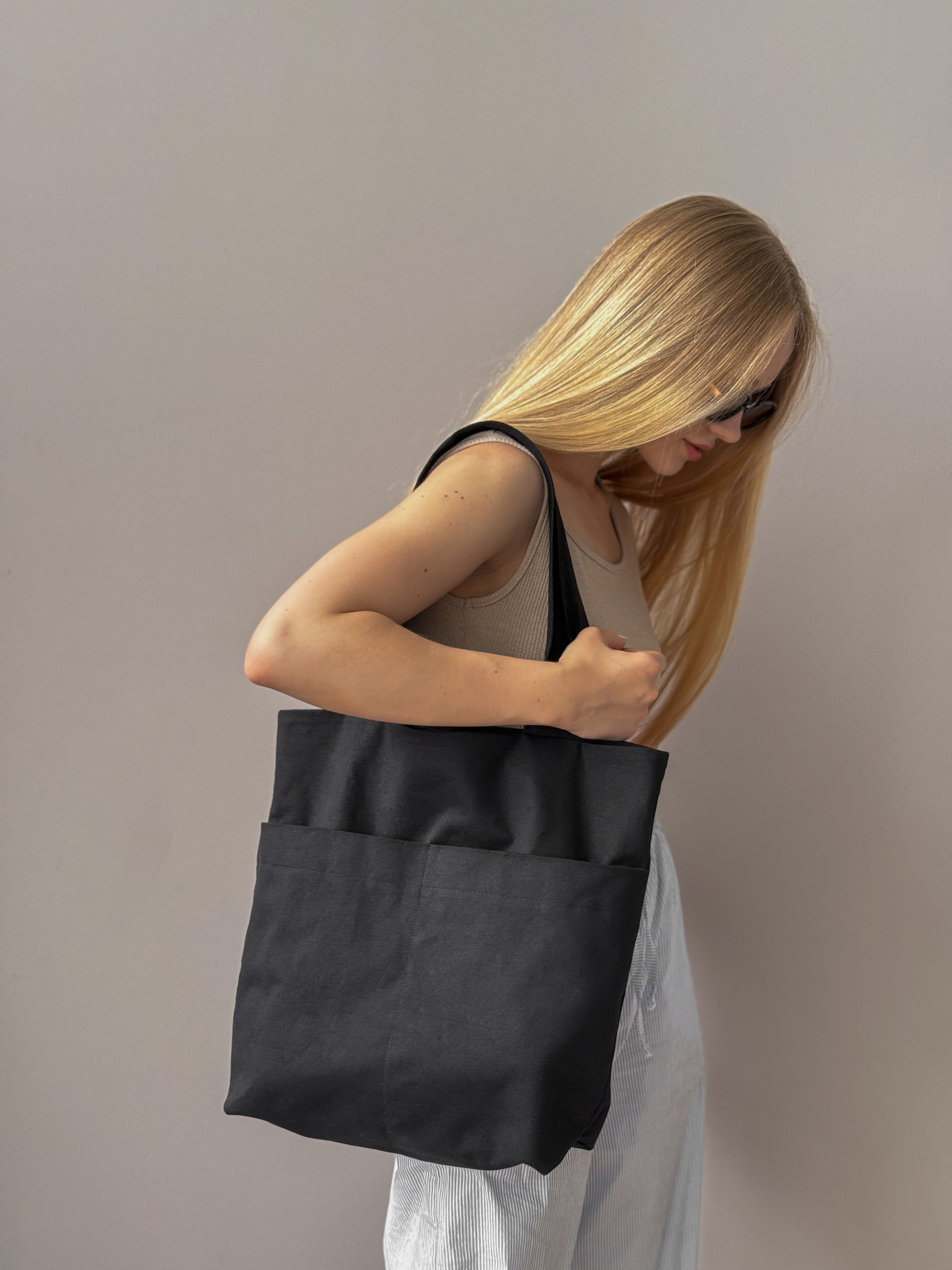 Шопер бавовна з двома кишенями чорний