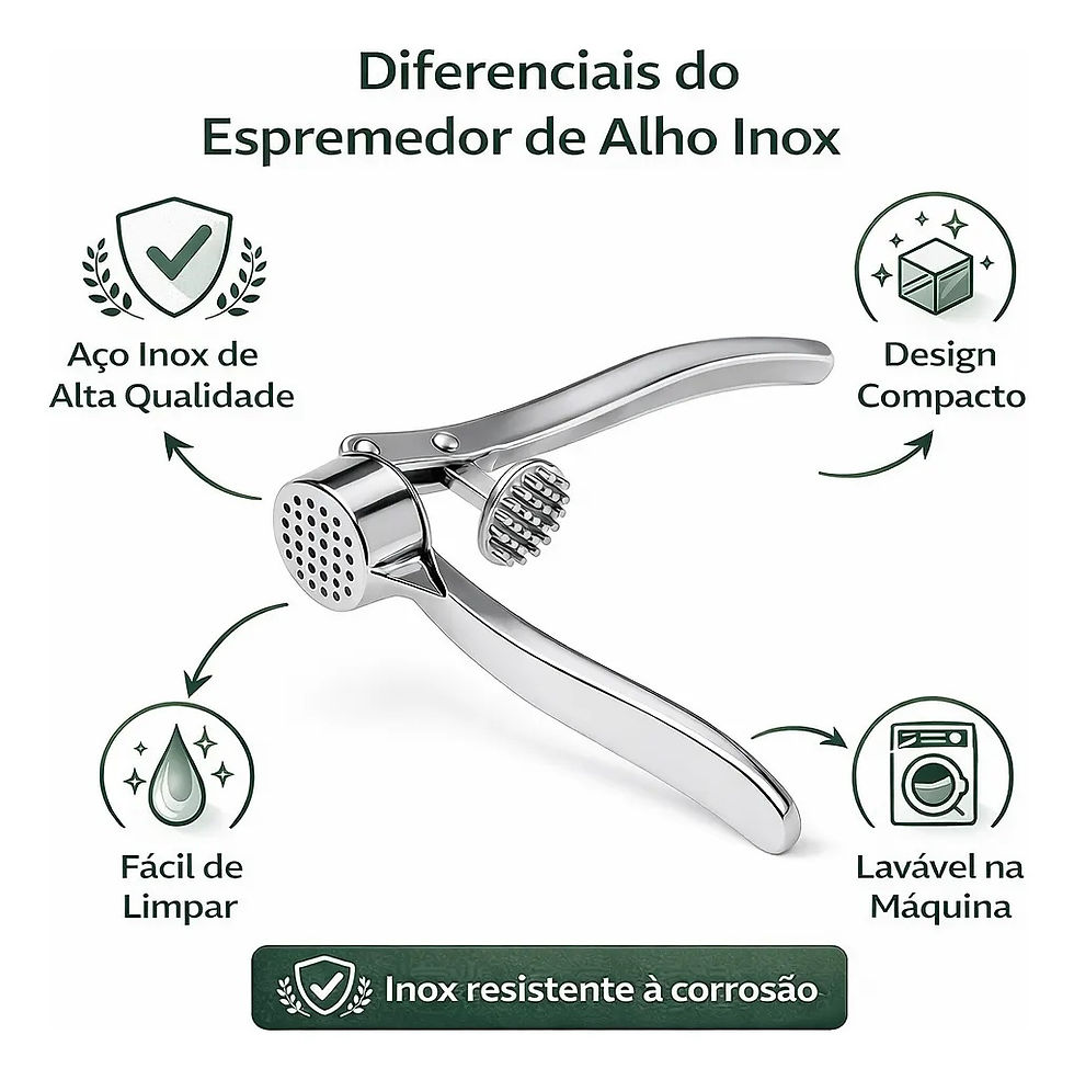 Miniatura: Espremedor De Alho Inox Amassador Triturador Manual Resistente
