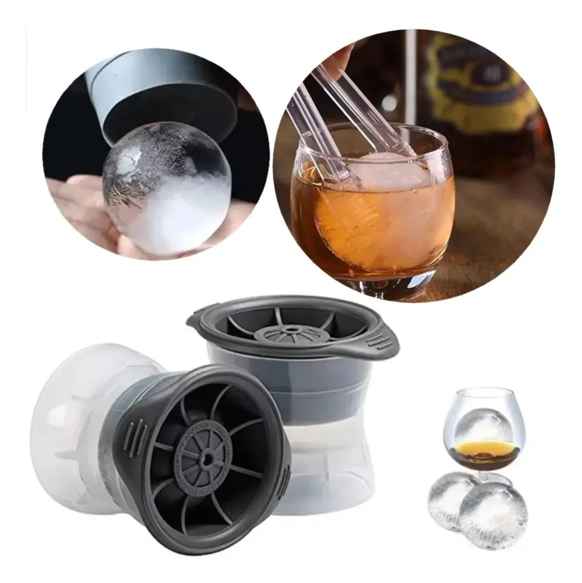 Kit 3 Formas Gelo Esfera Redonda Silicone Drinks Whisky Ice Ball