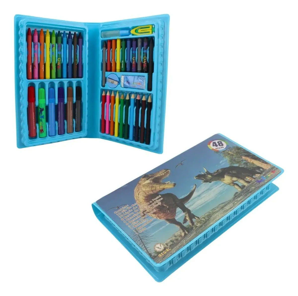 Kit 2 Conjuntos de Pintura Infantil 48 Peças Maleta Escolar Canetinha Desenho