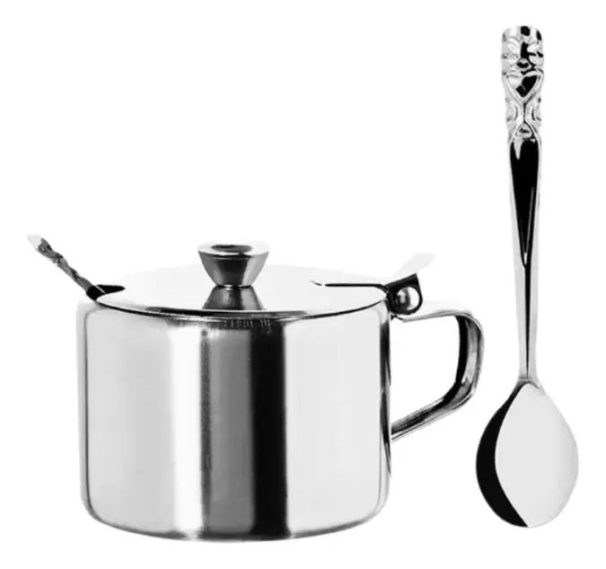 Miniatura: Açucareiro Inox Porta Açúcar Com Colher Inox Gourmet Elegante
