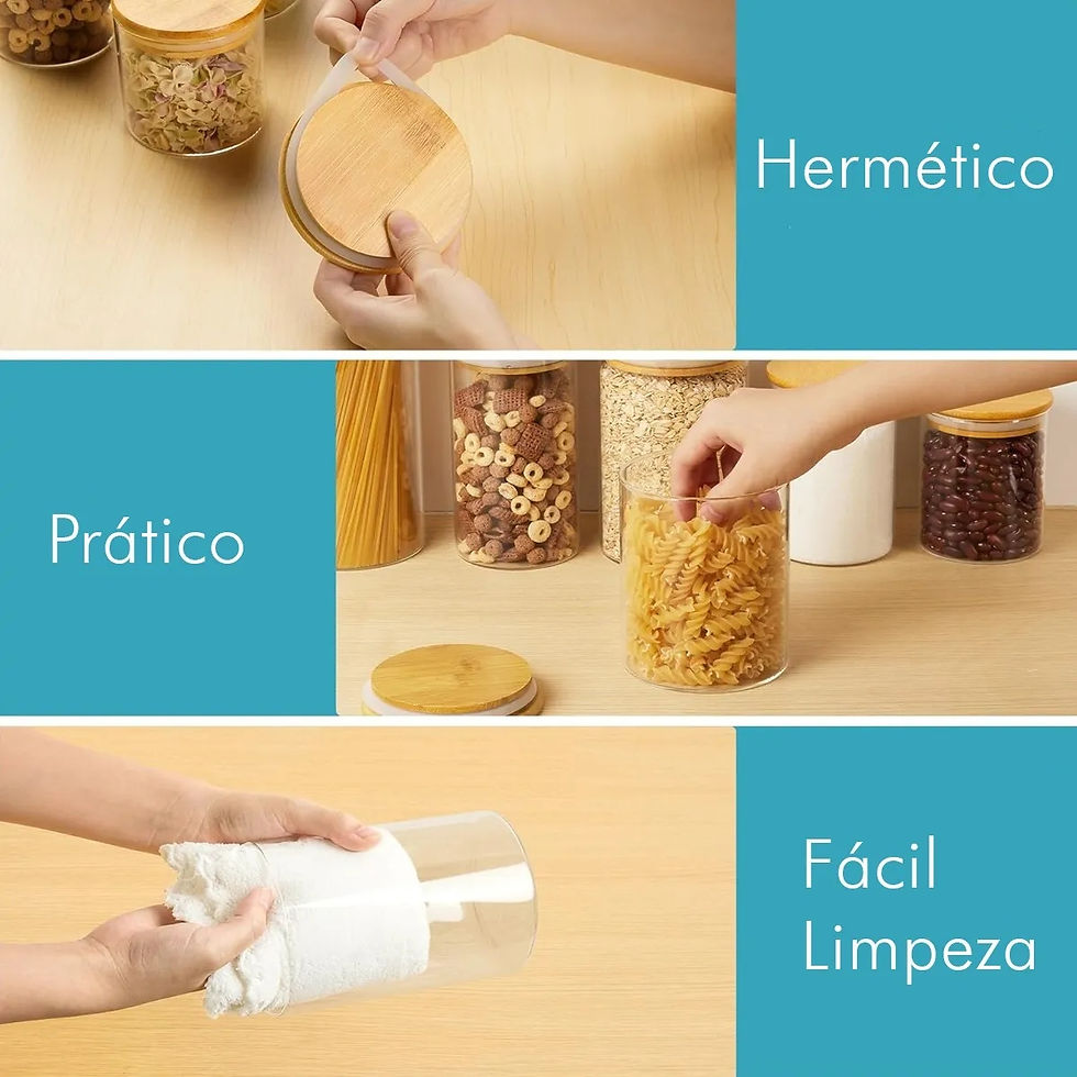 Miniatura: Kit 2 Potes De Vidro Hermético Com Tampa Bambu Mantimentos Cozinha