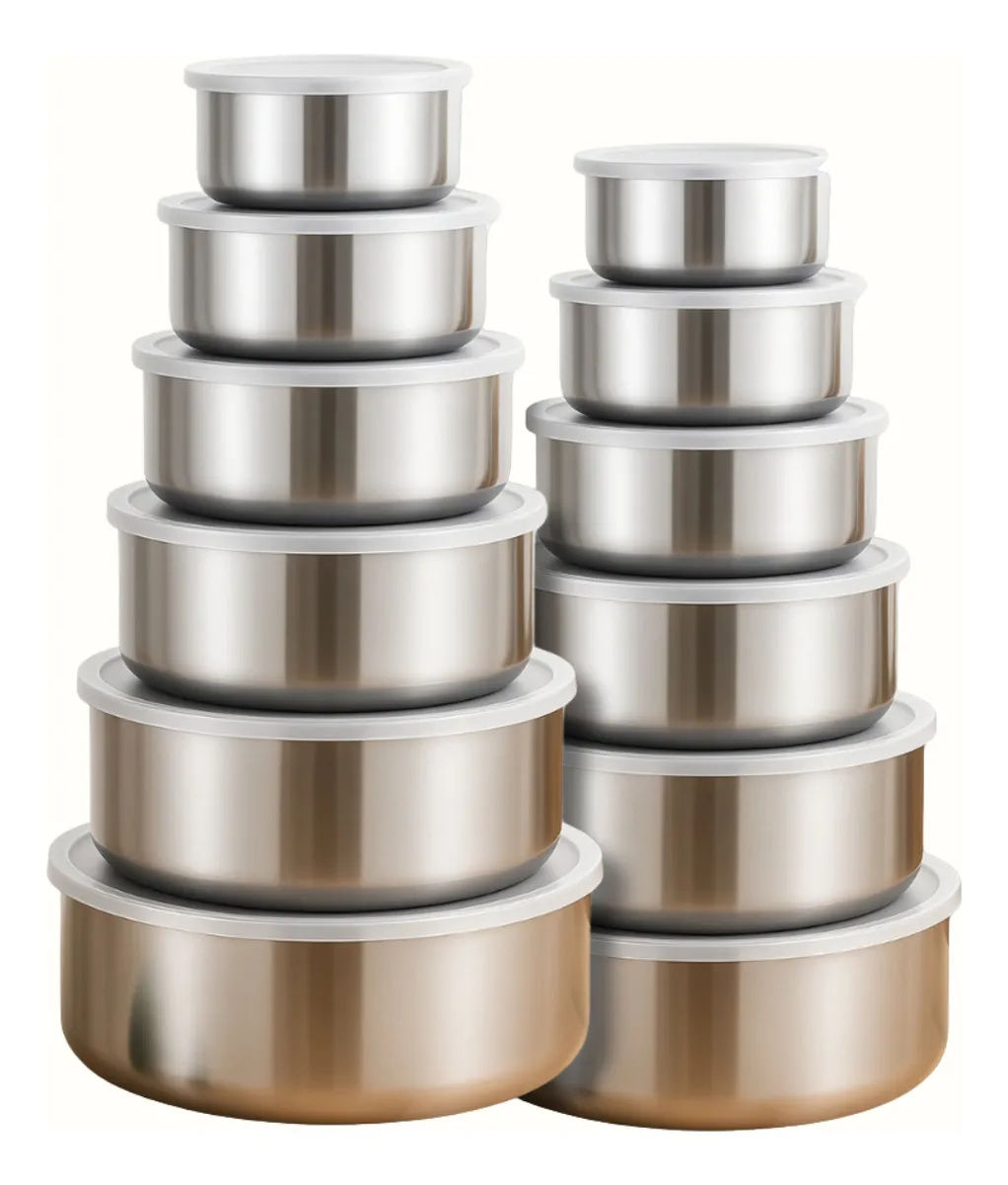 Kit 5 Potes Inox Com Tampas Herméticas Armazenamento Multiuso