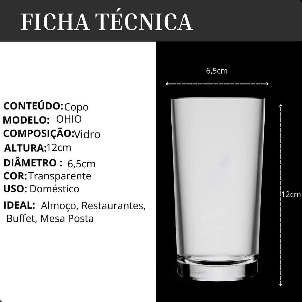 Miniatura: Conjunto 6 Copos De Vidro Transparente 200ml Água Cozinha