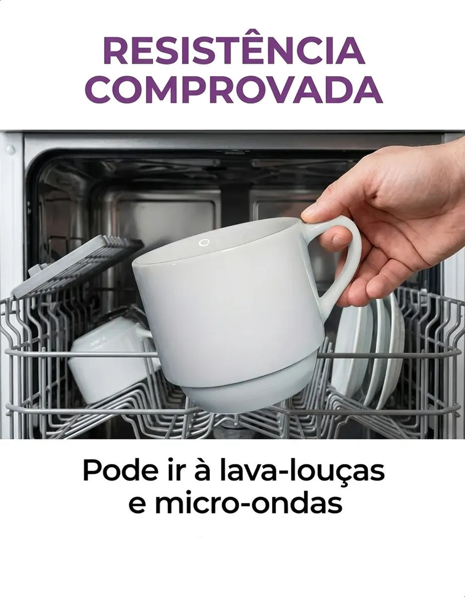Miniatura: Kit 6 Xícaras De Porcelana Chá Café Empilhavéis Elegante Hotel - Cor Aleatória
