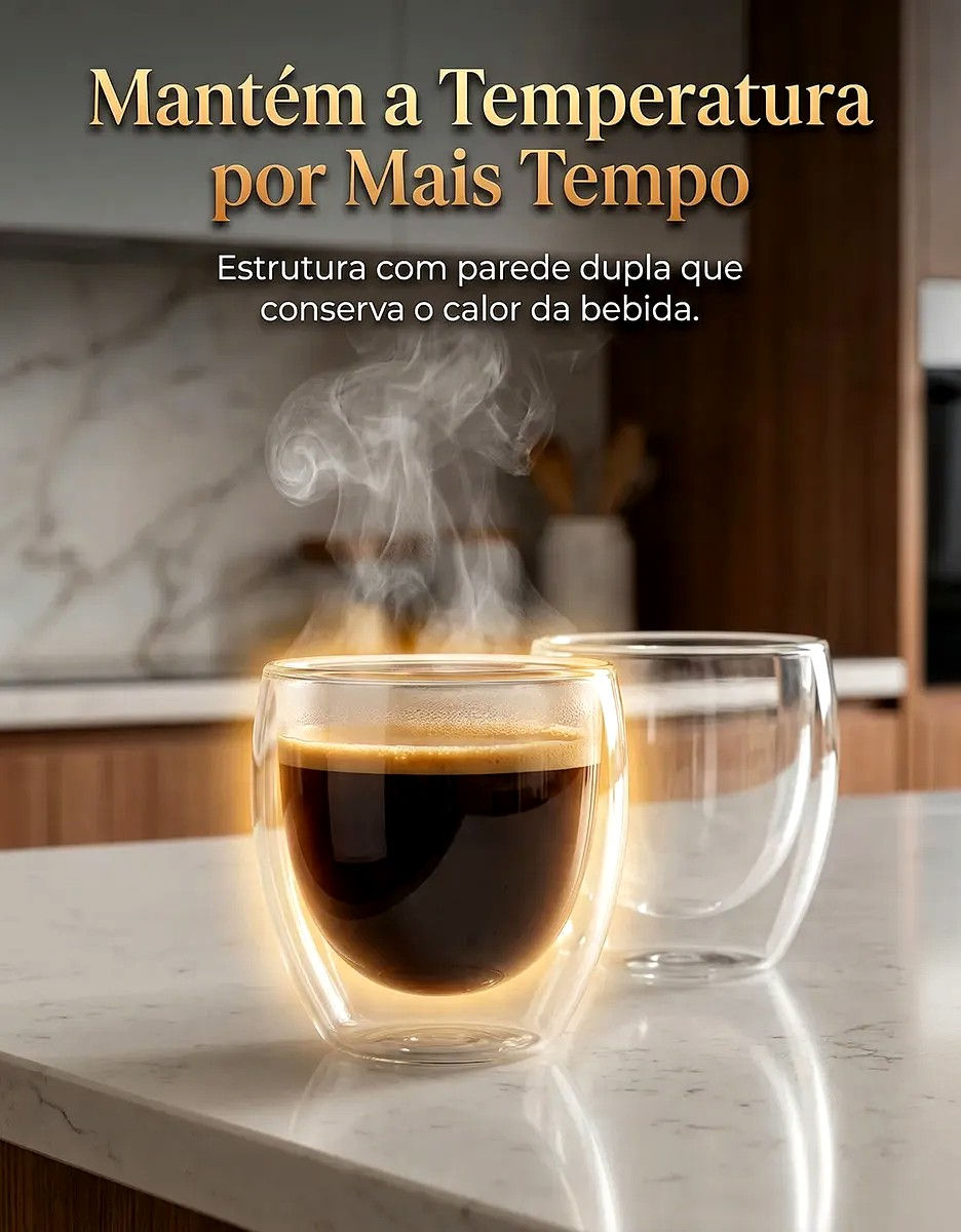 Miniatura: Kit 4 Copos De Vidro Parede Dupla Térmico Café 80ml Moderno