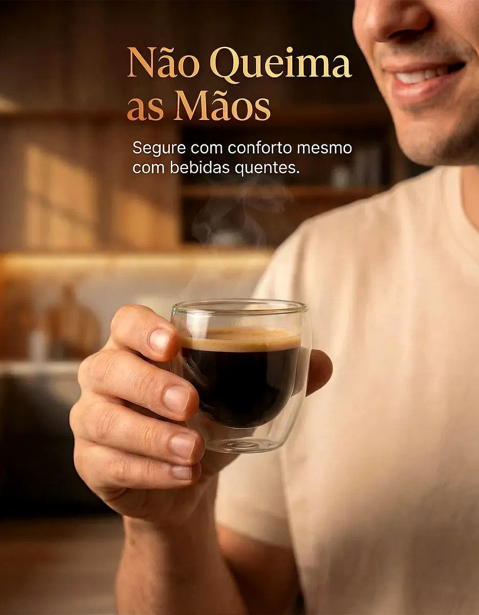 Miniatura: Kit 4 Copos De Vidro Parede Dupla Térmico Café 80ml Moderno