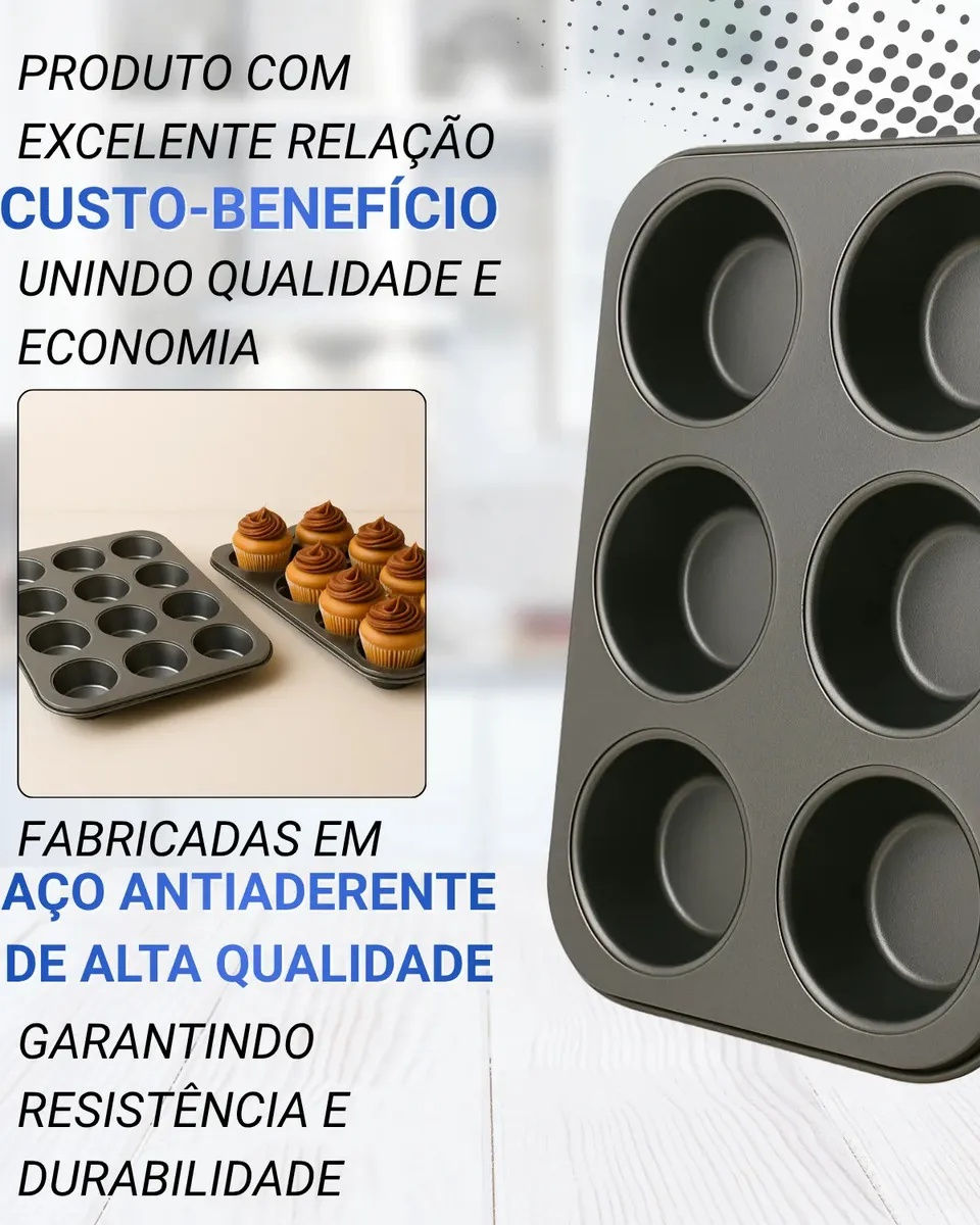Miniatura: Kit 2 Formas Para Cupcake Antiaderente Aço Assadeira Forno Airfryer