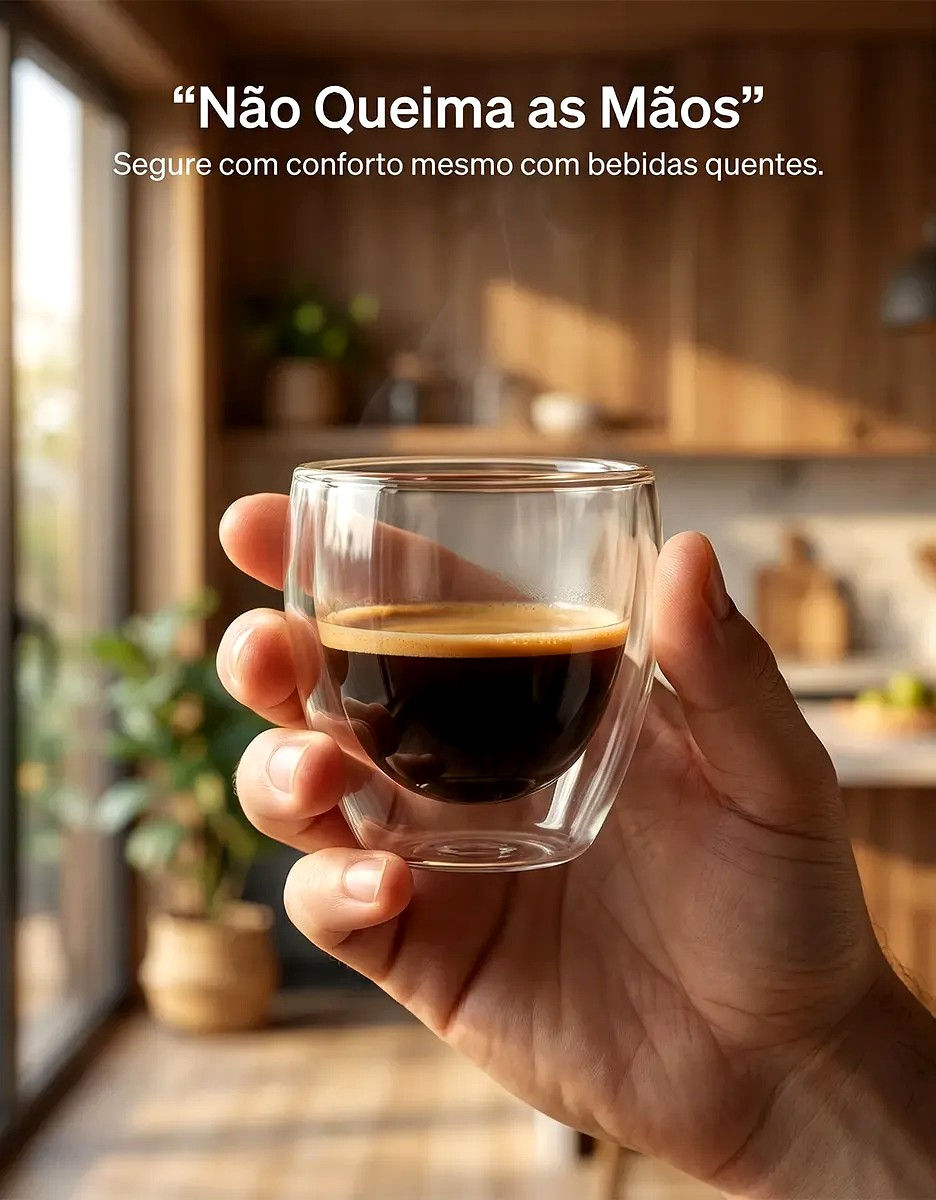 Miniatura: Kit 4 Copos De Vidro Parede Dupla Térmico Café 80ml Moderno