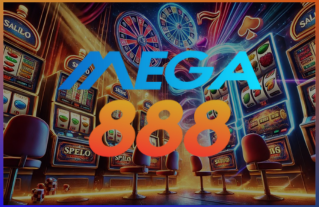MEGA888 logo on vibrant slot machine background for trusted Mega888 APK download at Mega888KL.