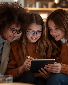 Image of friends working together with VocabKit app on their tablet