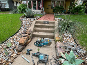 Front walkway steps with tools before handrail installation – Good Deal Builder, Dallas TX