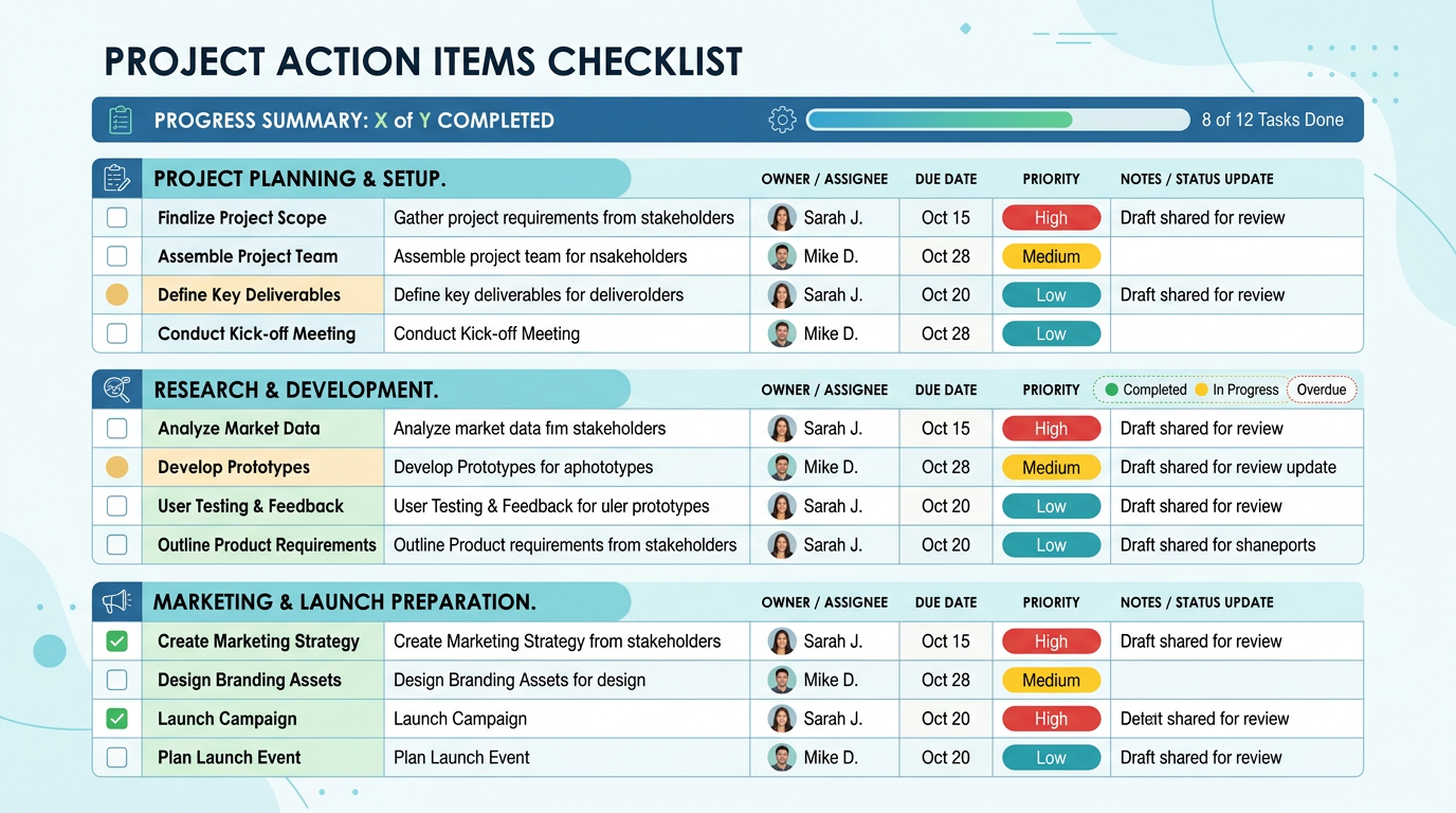 Checklist Action Items