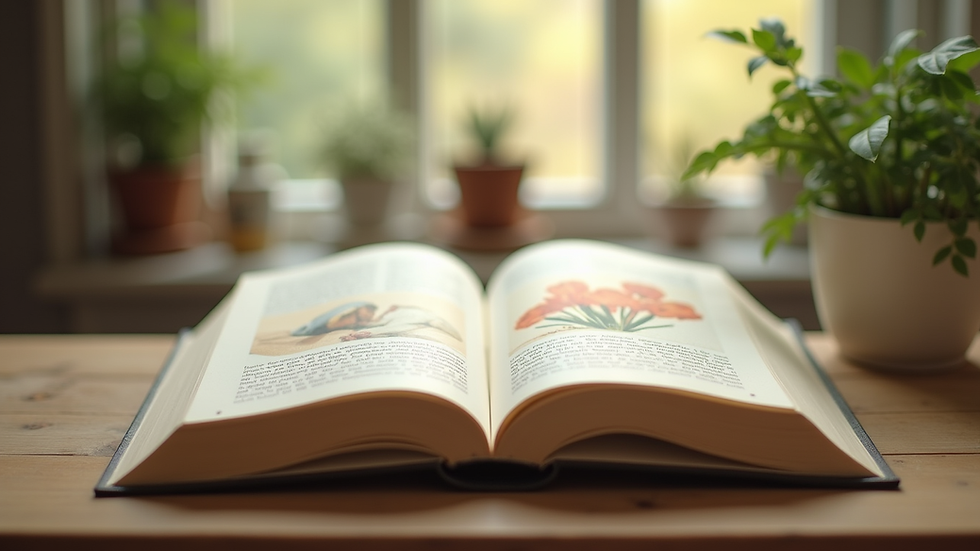 Vue rapprochée d’un livre ouvert avec des illustrations douces et colorées