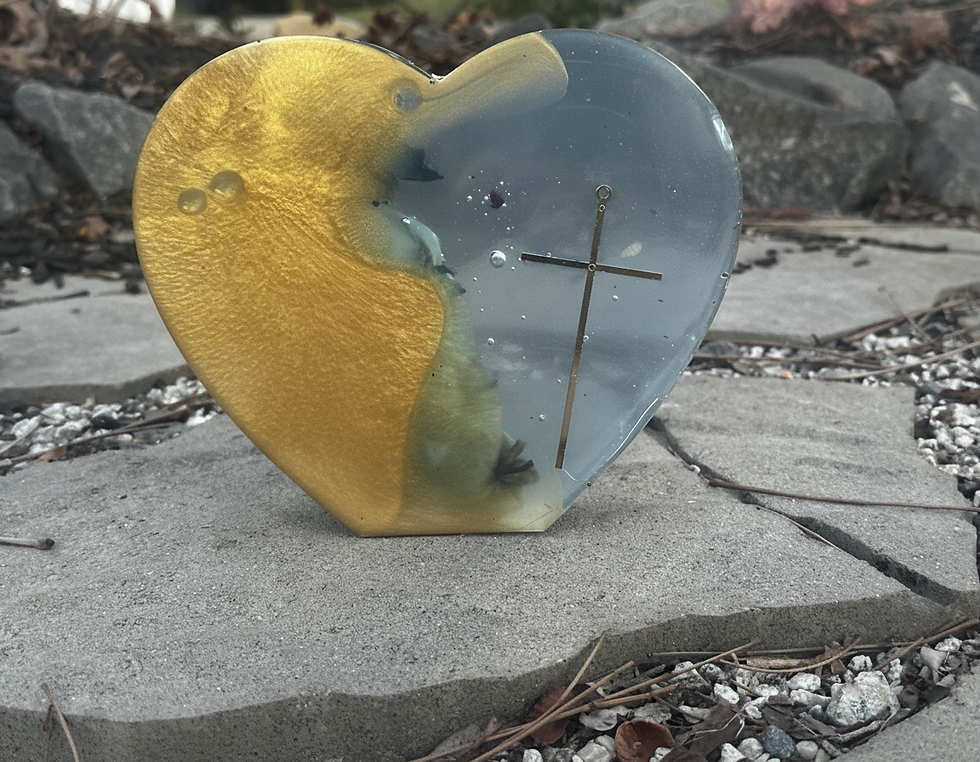 This custom resin tribute preserves flowers from celebration of life services, funerals, memorial services, or cremation arrangements into a lasting remembrance piece.