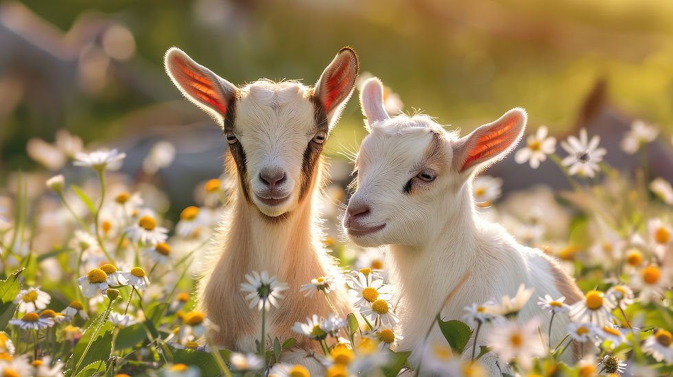 Baby goats enjoying sun