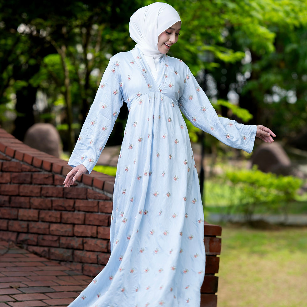 Thumbnail: Areum 2.0 Cotton Embroidered Maxi Dress in Daisy Blue