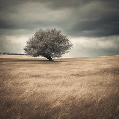 Strong lonely tree standing in the wind
