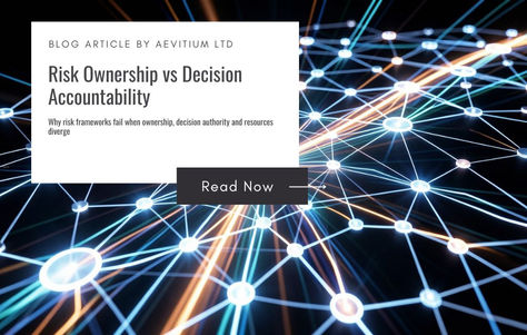 Abstract network diagram representing interconnected organisational decisions that collectively shape an organisation’s risk profile and governance structure.