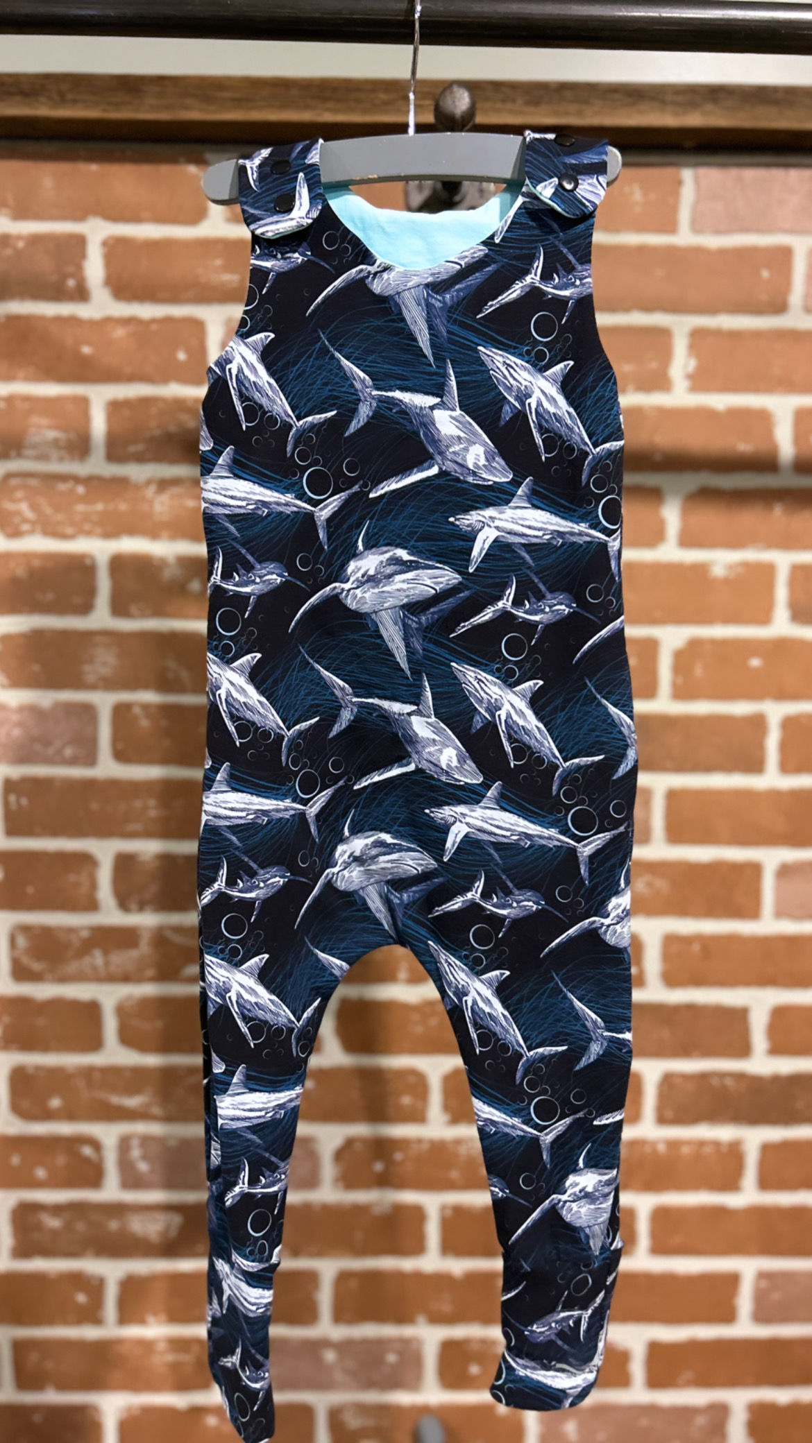 1-3T shark bite grow with me romper