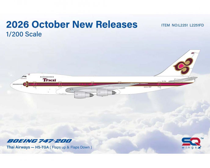 Pre Order - Thai Airways 747-200 HS-TGA "Flaps Down" SQ Wings 1/200