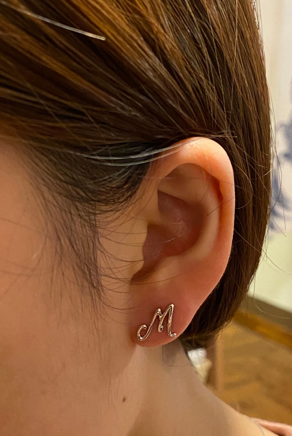 縮圖：Single stud earring, letter M, 925 silver