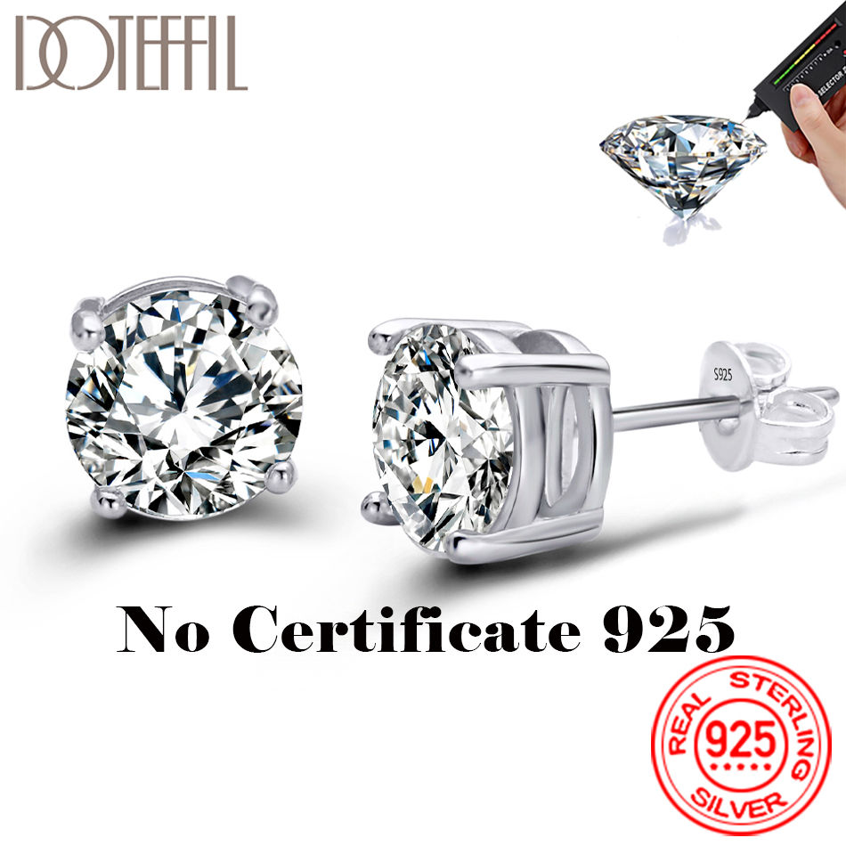 Thumbnail: DOTEFFIL 2 Carat 8.0mm D Color Moissanite Stud Earrings For Women Top Quality 10