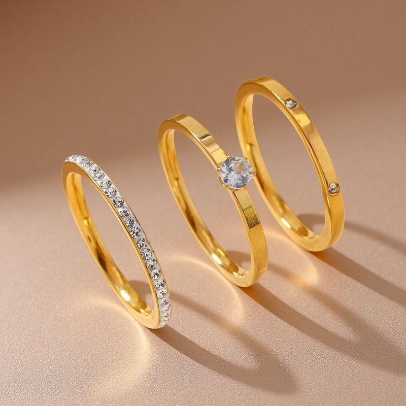 Thumbnail: ZAKOL New Trendy Stainless Steel Ring For Women Three-Piece Set Zircon Classic F