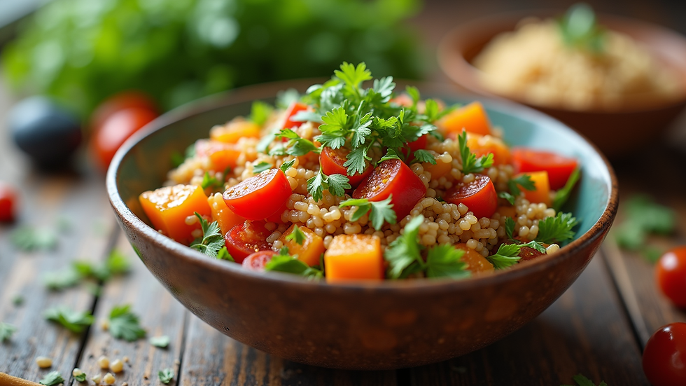 close-up view of a colorful vegan薬膳料理 bowl