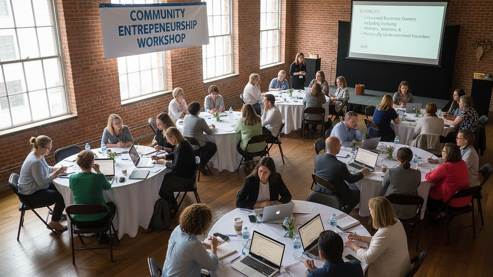 High angle view of a community entrepreneurship workshop with small business owners