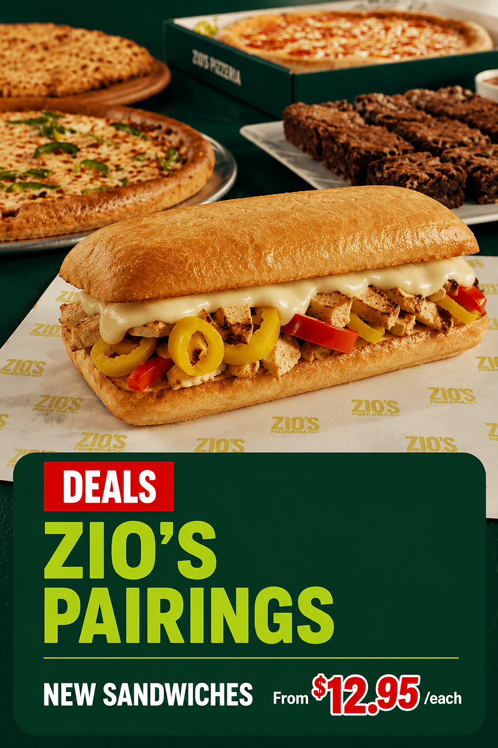 Zio’s Pairings featuring a freshly made Italian sub with premium meats, cheese and fresh toppings.